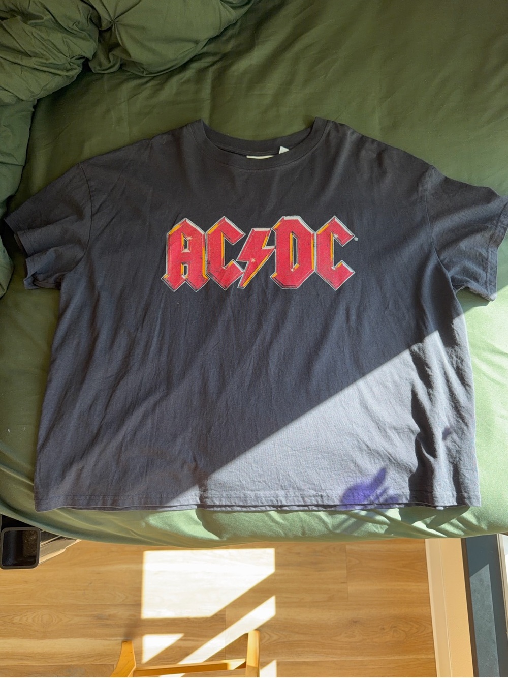 H&M Dark Grey AC/DC Graphic Short Sleeve Tee with Red Logo